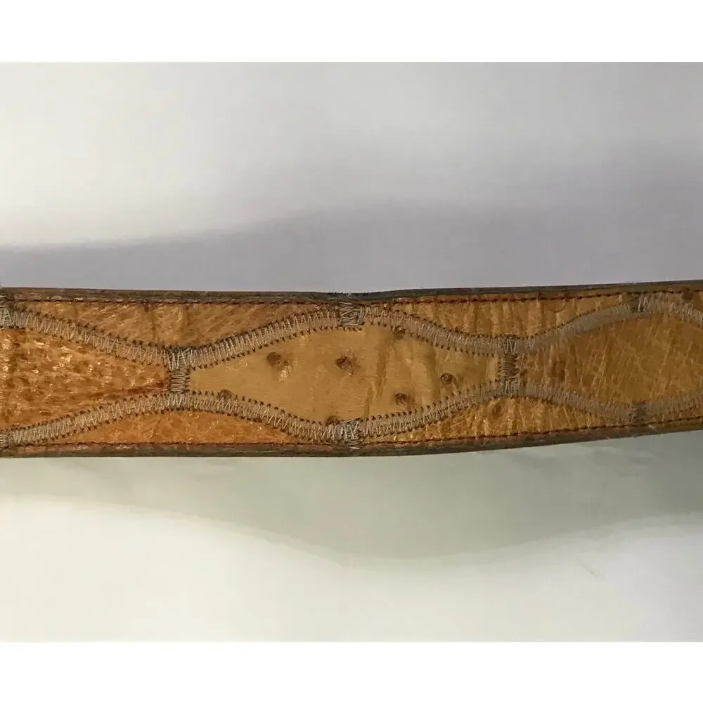 Vintage Nocona Mens Tan Genuine Ostrich Leather Western Belt With Buckle Size 34